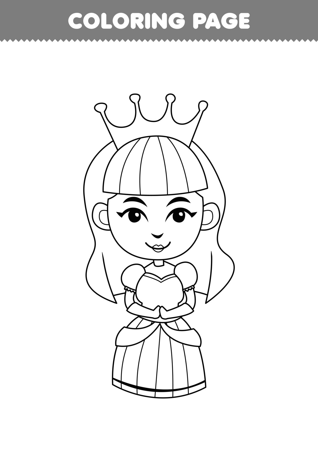 jogo de educação para crianças, página para colorir da linda rainha dos  desenhos animados, princesa, linha de arte, planilha para impressão de  halloween 11208057 Vetor no Vecteezy